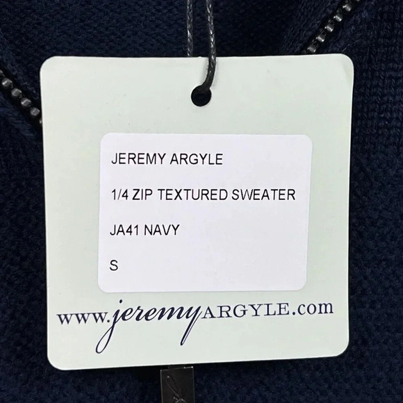 JEREMY ARGYLE 1/4 Zip Textured Sweater Navy Merino Wool Mens Sz S Stitch Fix NWT - Picture 6 of 8
